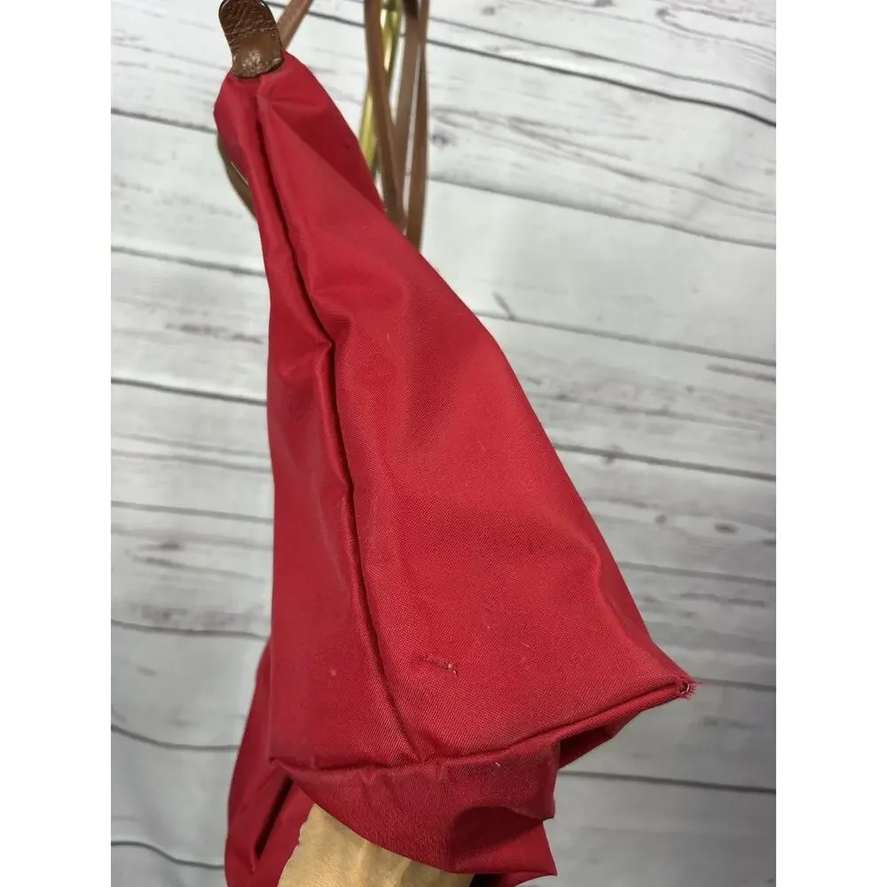 Longchamp Le Pliage Tote Bag Lot of 2 Red Gray Nylon Leather AS IS